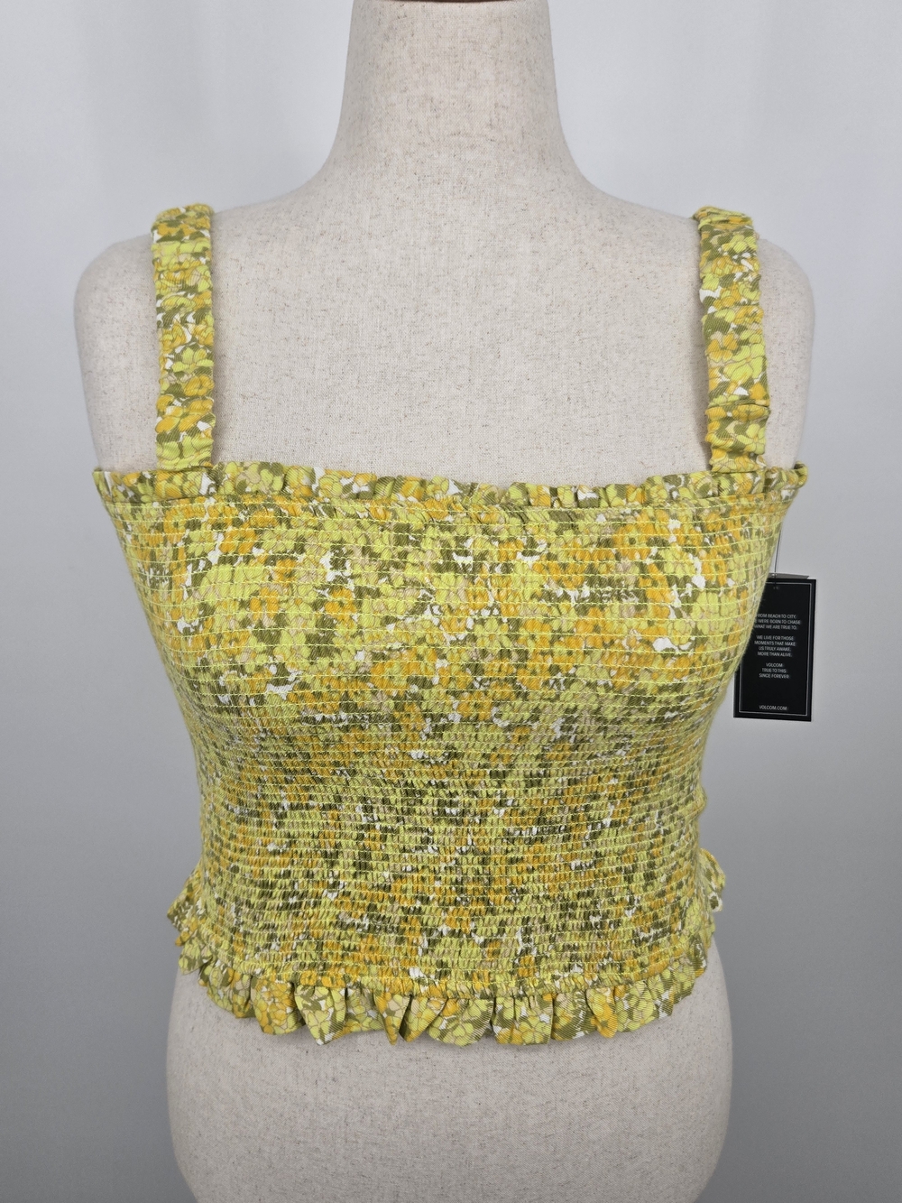 Volcom Yellow & Green Floral Smocked Tank Crop XL NWT 7303